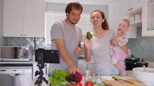 Family Prepares Fresh Food in a Bright Kitchen