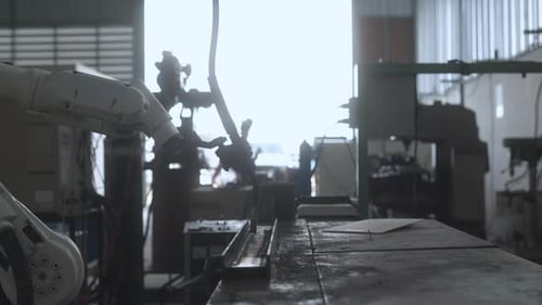 industrial 4.0 concept modern automated robot welding arm machine tool