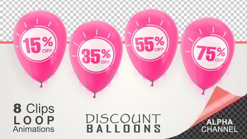 Animated Pink Discount Balloons Loop with Percentage Offers