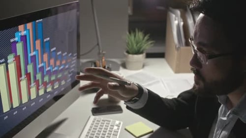 Financial Analyst Working at Night