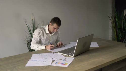 manager works with papers in the office