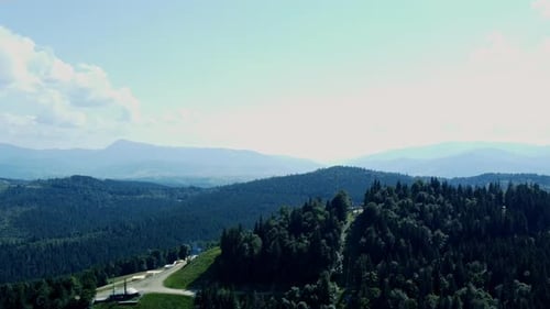 Arial view of idyllic high-rise touristic place in Bukovel, Ukraine.