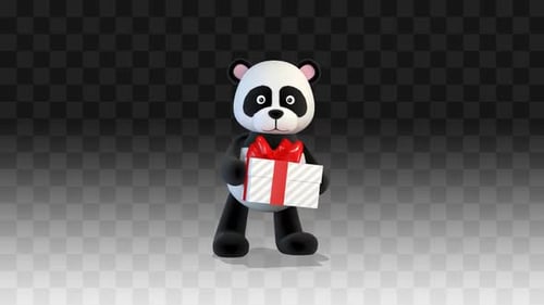 Cute Panda Character Holding a Gift Box Animation