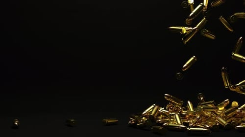 Realistische 3D-gerenderte 9-mm-Kugeln fallen auf den Boden in einen Stapel