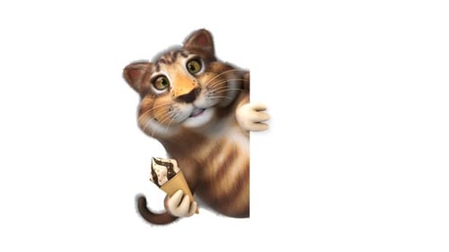 Animated Cartoon Cat Peeking Holding Ice Cream Reveal