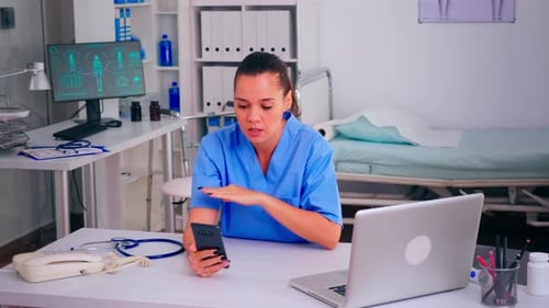 Medical Professional On A Mobile Video Call