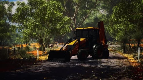 Tractor excavador en Bush Forest