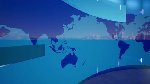 Futuristic Animated World Map Virtual News Studio Background Loop