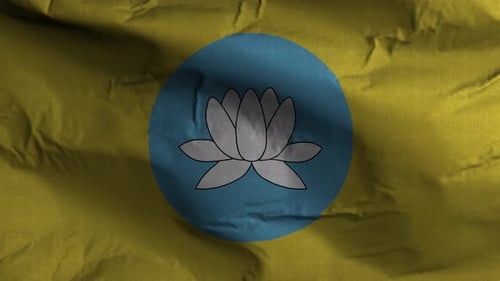 Waving Flag with Sacred Lotus Flower Symbol