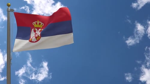 Realistic Waving Flag of Serbia on a Pole
