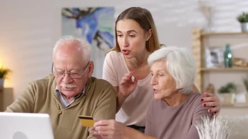 Woman Helping Parents Shop Online