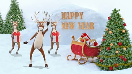 Deers Dancing And Congratulates Happy New Year