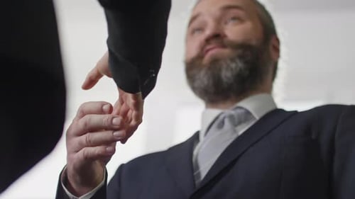 Bearded Businessman Handshake in Office Setting