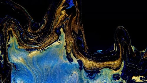 Abstrakte Tuschemalerei Blauer und goldener Hintergrund