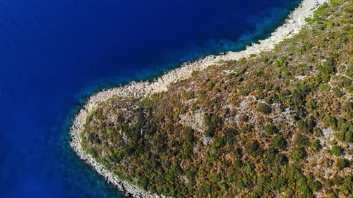 Top Down Aerial Bird's Eye View of Green Peninsula in Sea or Ocean