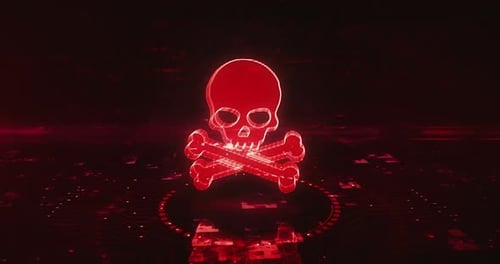 Red Holographic Skull and Crossbones Warning Reveal