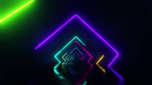 Flying through a multicolored neon tunnel with diamond-shaped figures