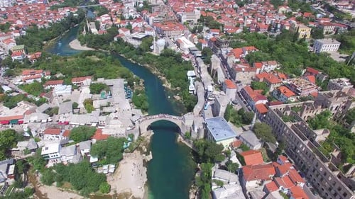 Aerial view of Mostar city in Bosnia