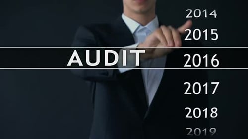 Auditbericht 2021, Geschäftsmann findet Daten im Finanzbericht des virtuellen Archivs