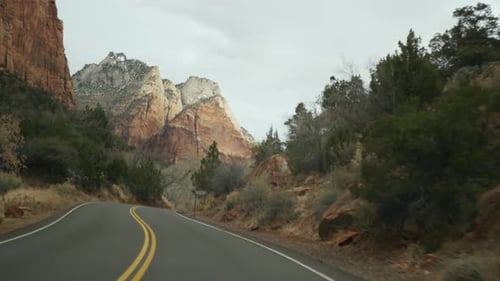 Road Trip Driving Auto in Zion Canyon Utah USA