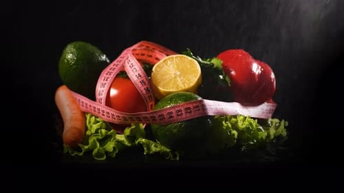 Fresh Vegetables and Fruits with Measuring Tape