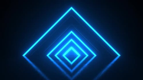 Pyramid consisting of blue neon glowing light stripes