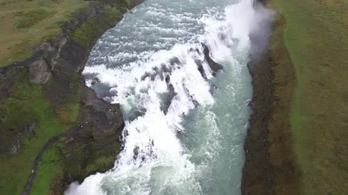 Gullfoss Waterfall in Iceland Aerial 4K