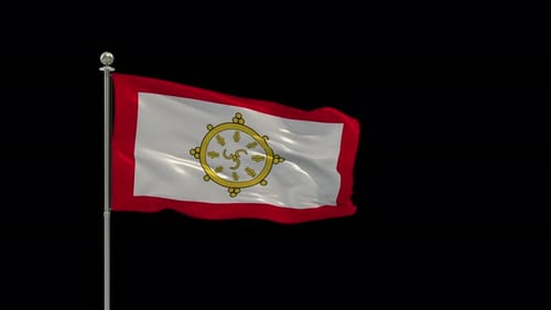 Animated Buddhist Flag Waving on Flagpole Alpha Channel