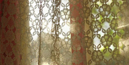 Sunlight Filtering Through Floral Lace Window Curtains