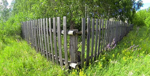 Rustic Wooden Fence in Green Meadow