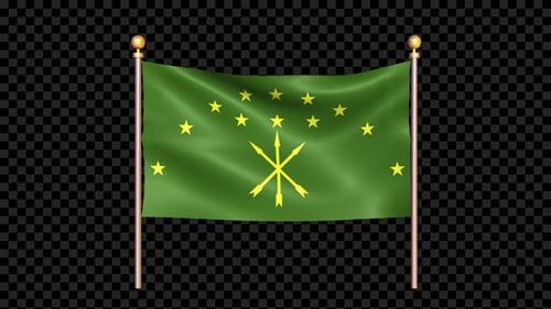 Flag Of Adygea Waving In Double Pole Looped