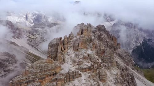 Aerial view on the Dolomites Alps ,Tre cime di Lavaredo, Italy