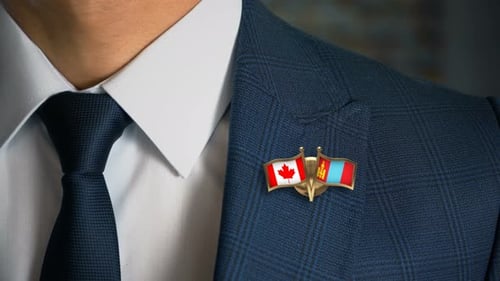 Canadian-Mongolian Flag Pin on Suit Lapel