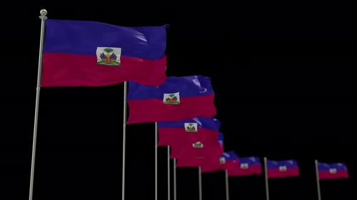 Multiple Haiti Flags Waving in Breeze