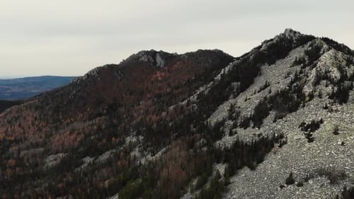 Aerial View of the Top of the Mountain From Pile of Stones in the Autumn Forest