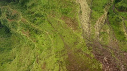 Epic Aerial View Over Hawaiian Coastal Landscape at a Sunset. Volcanic Rocks and Pacific Ocean