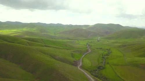 One day on the road that go through the green nature.