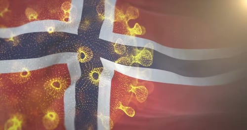 Norway Flag Waving with Digital Virus Overlay Animation