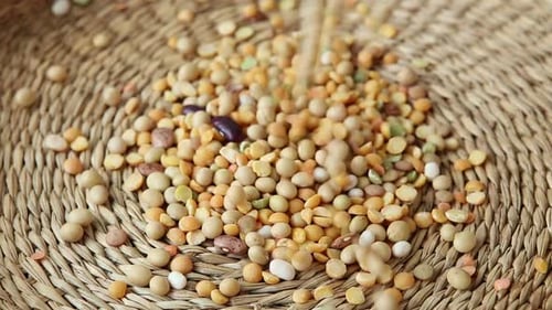 Dry Beans and Lentils Poured in Woven Basket