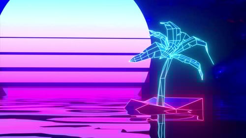 Retro Synthwave Neon Palm Tree Island Animation