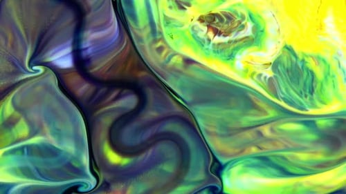 Abstract Ink Swirls of Blue Green and Yellow