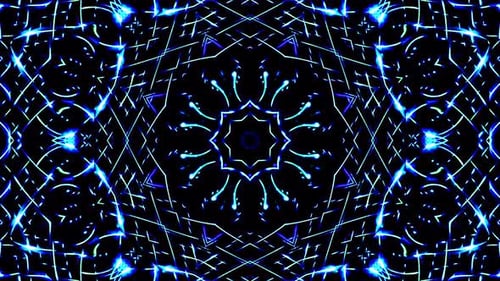 Glowing Blue Geometric Abstract Kaleidoscope Pattern Background