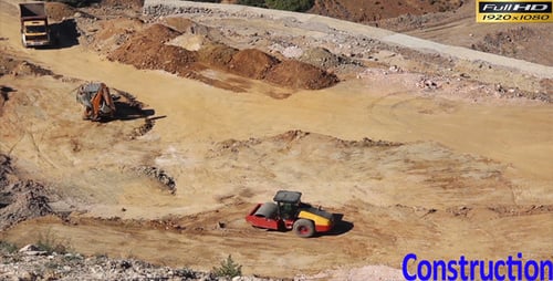 Construction Equipment at Road Building Construction Site