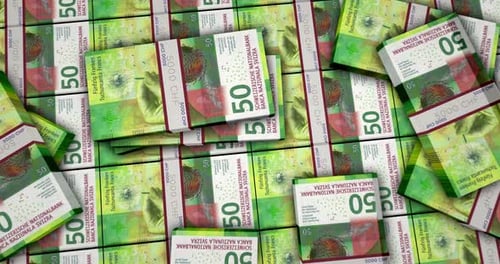 Swiss Franc Money Bundles Scattering Finance Background