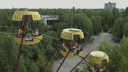 Chernobyl Ferries Wheel Fairground From Drone View Closeup