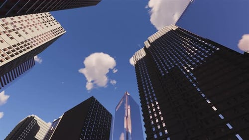 Render 3D de una ciudad brillante abstracta con rascacielos. Formas simples de edificios