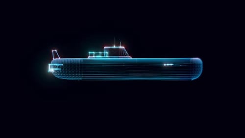 Futuristic Holographic Wireframe Submarine Technology Animation