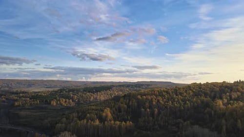 Aerial Drone View Over Forest Lake in the Autumn