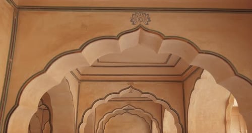 Corridor, Wall and Arch Inside Sheesh Mahal in Amer (Amber) Fort
