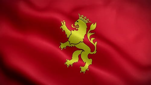 Animated Red Waving Flag with Golden Lion Crest